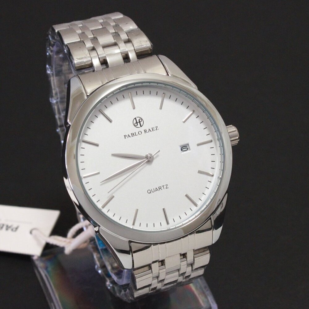 Men's Casual Fashion Watch Silver Tone Butterfly Clasp 40mm - Picture 2 of 13